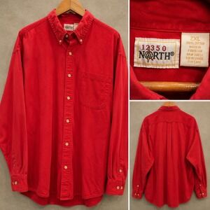 12350 North Button Down Shirt Men's 2XL Red 100% Cotton Long Sleeve Casual